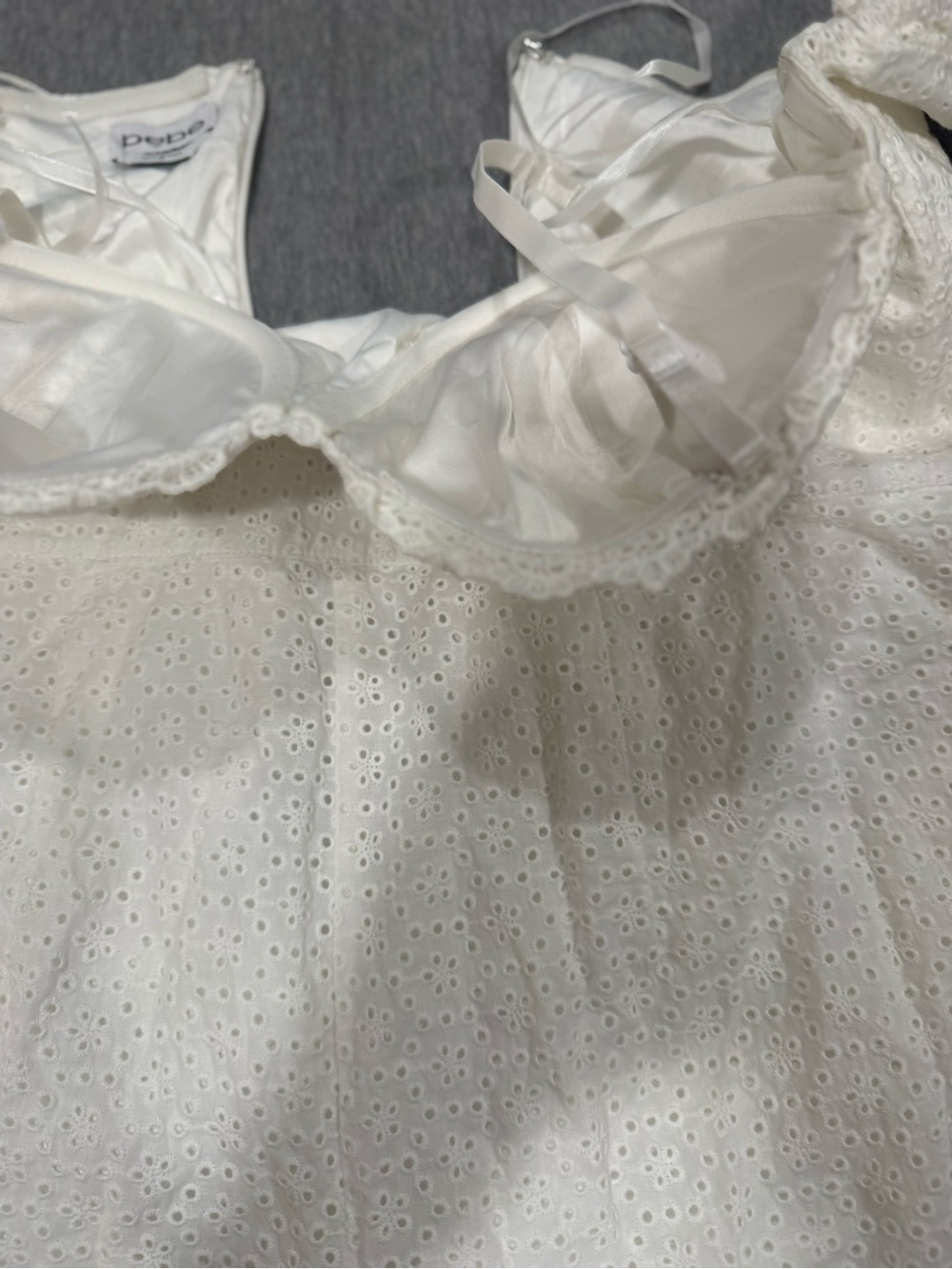 bebe White Off-Shoulder Eyelet Jumpsuit - Picture 6 of 10